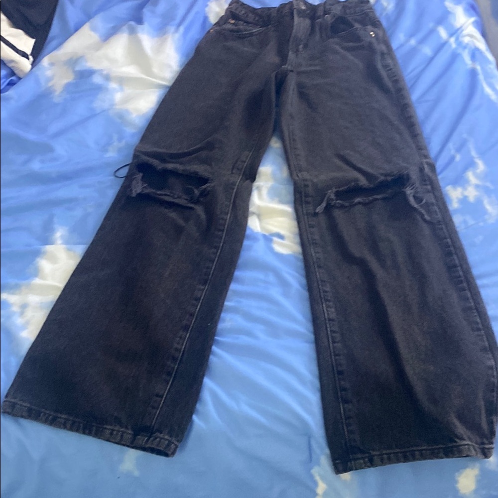 Garage Black Relaxed Jeans with Distressed Knees